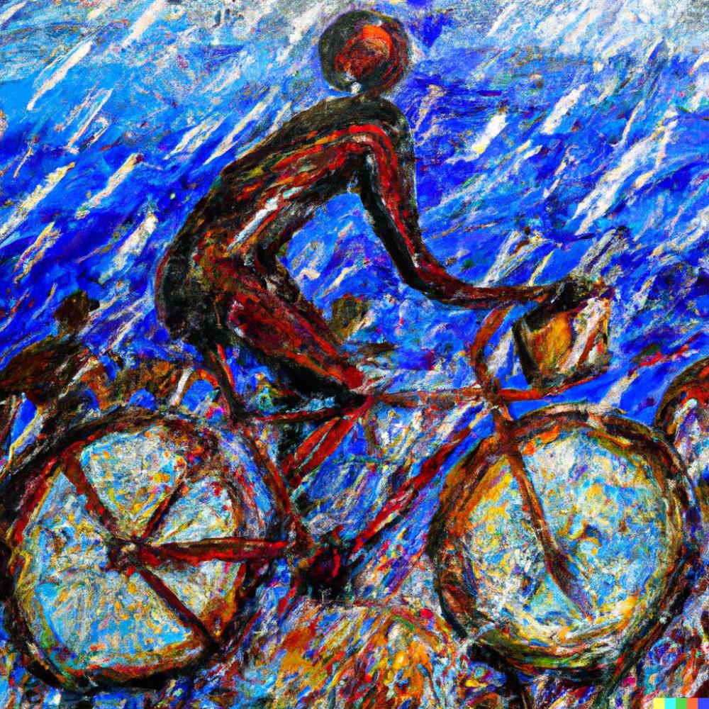 DALL·E 2023-01-12 06.28.06 - a expressionistic painting of cycling by rain an storm