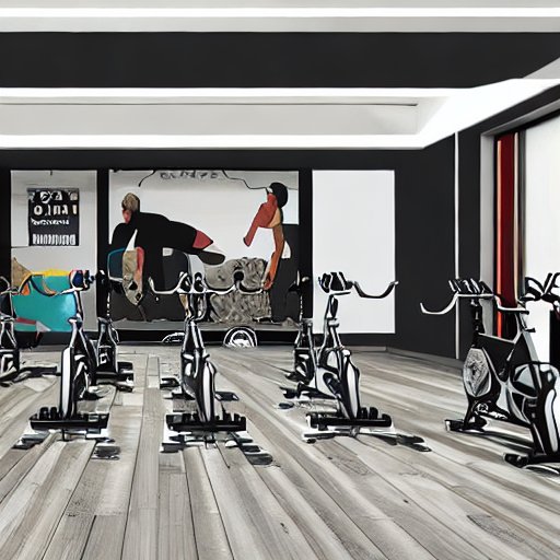 Stable Diffusion indoor cycling fitness studio szene cubistic painting style